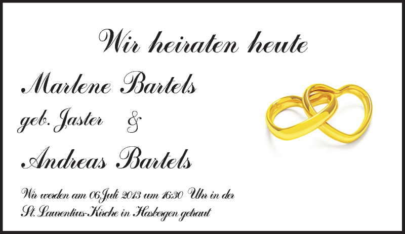 Hochzeitsanzeige von Marlene Bartels von WESER-KURIER