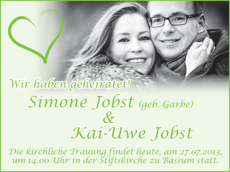 Hochzeitsanzeige von Simone Jobst von WESER-KURIER
