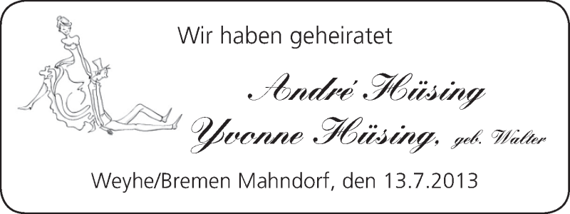 Hochzeitsanzeige von Andre Hüsing von WESER-KURIER