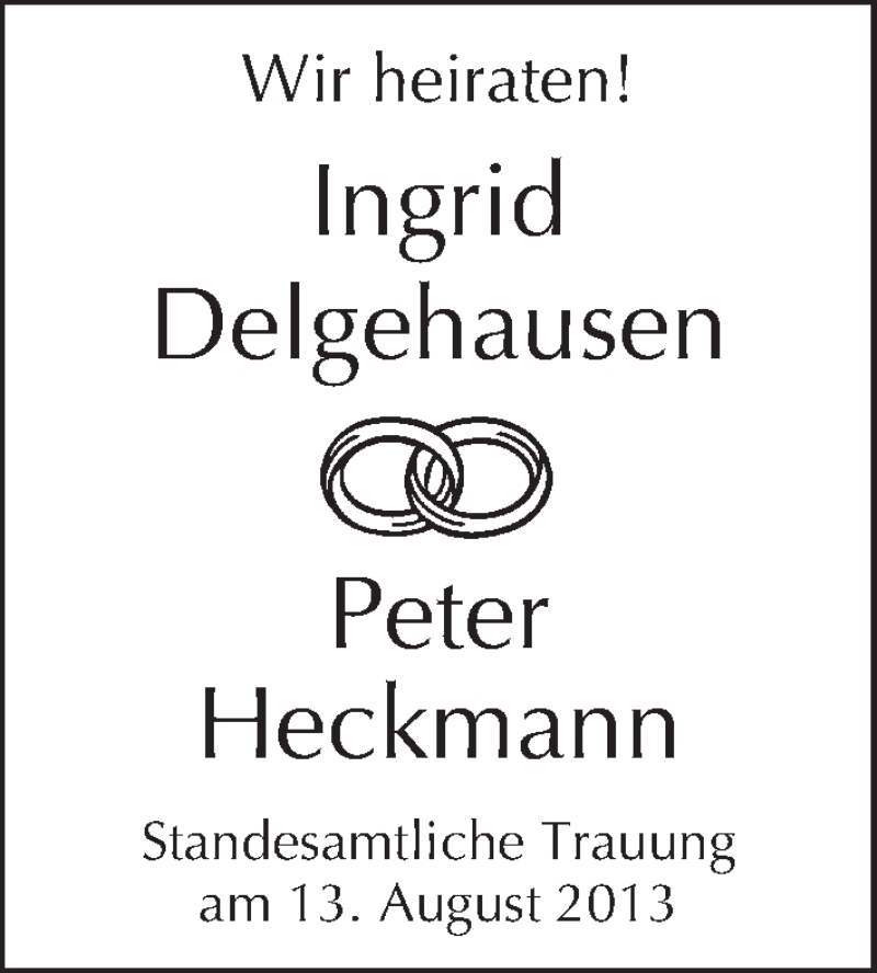 Hochzeitsanzeige von Ingrid Delgehausen von WESER-KURIER
