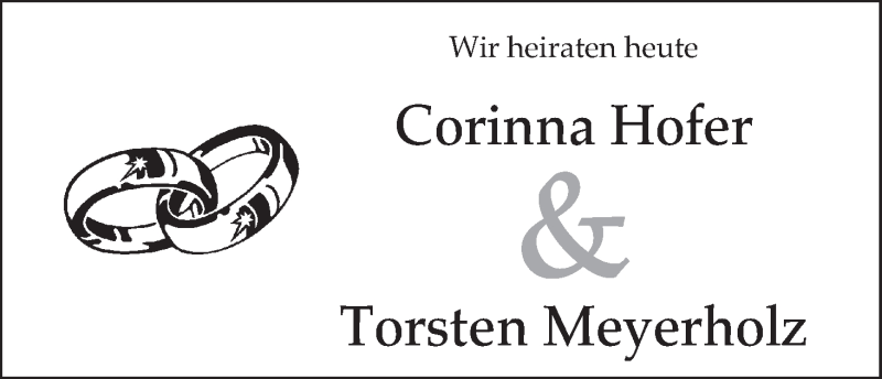 Hochzeitsanzeige von Corinna Hofer von WESER-KURIER