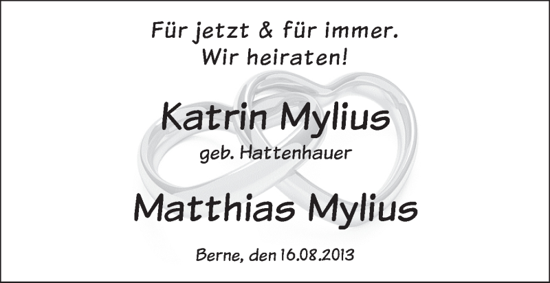 Hochzeitsanzeige von Katrin Mylius von WESER-KURIER