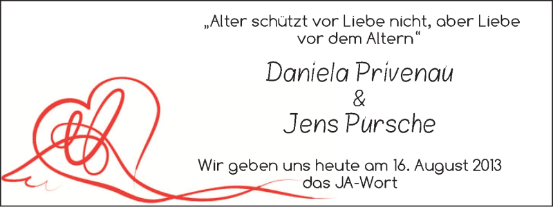 Hochzeitsanzeige von Daniela Privenau von WESER-KURIER