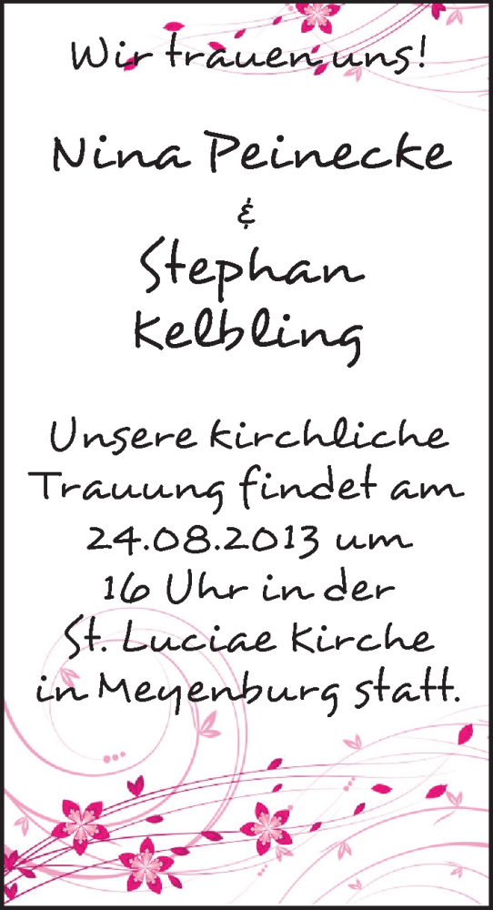 Hochzeitsanzeige von Nina Peinecke von WESER-KURIER