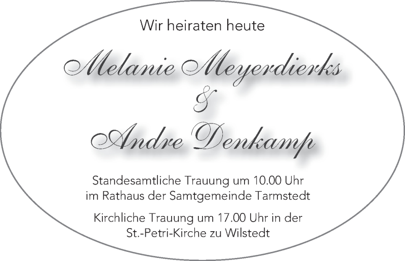 Hochzeitsanzeige von Melanie Meyerdierks von WESER-KURIER