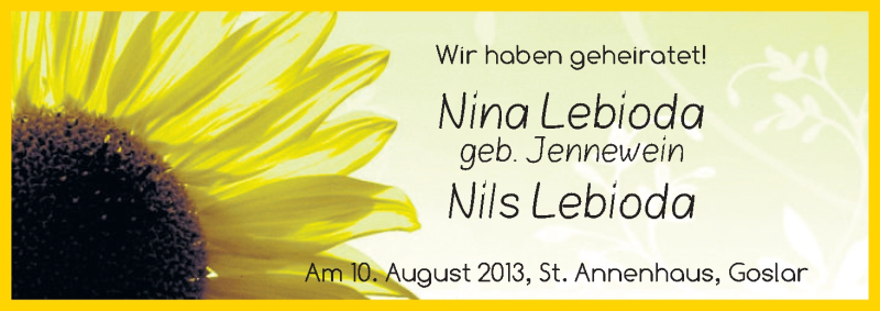 Hochzeitsanzeige von Nina Lebioda von WESER-KURIER