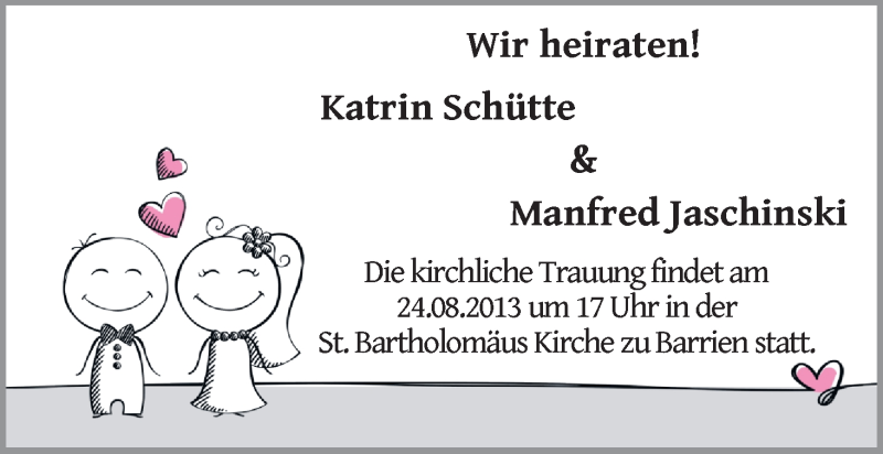 Hochzeitsanzeige von Katrin Schütte von WESER-KURIER