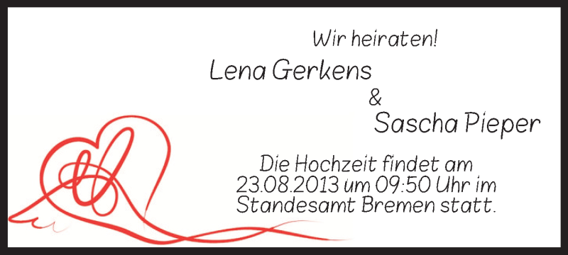 Hochzeitsanzeige von Lena Gerkens von WESER-KURIER
