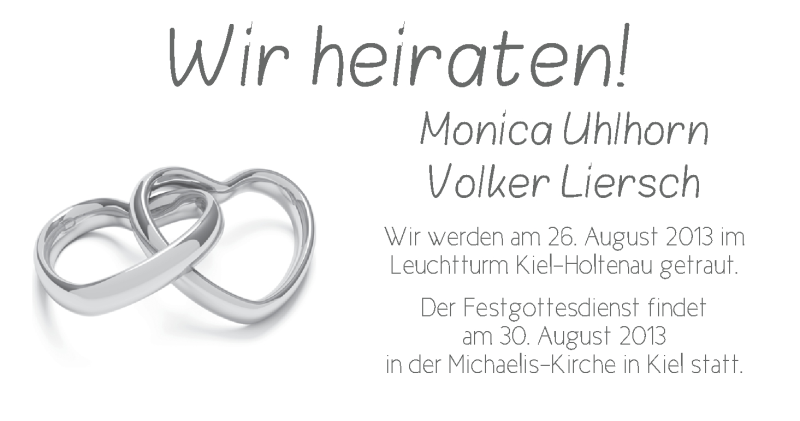 Hochzeitsanzeige von Monica Uhlhorn von WESER-KURIER