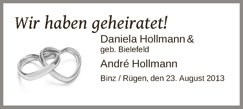 Hochzeitsanzeige von Daniela Hollmann von WESER-KURIER