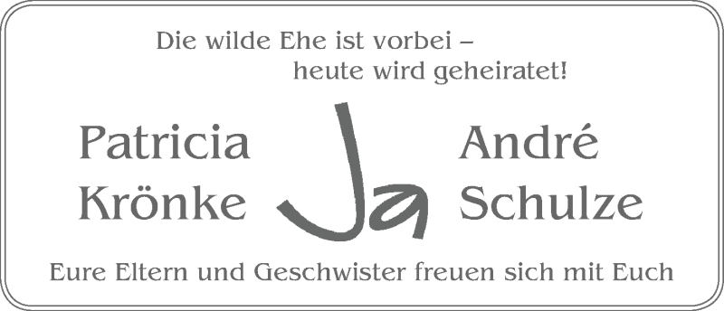 Hochzeitsanzeige von Patricia Krönke von WESER-KURIER