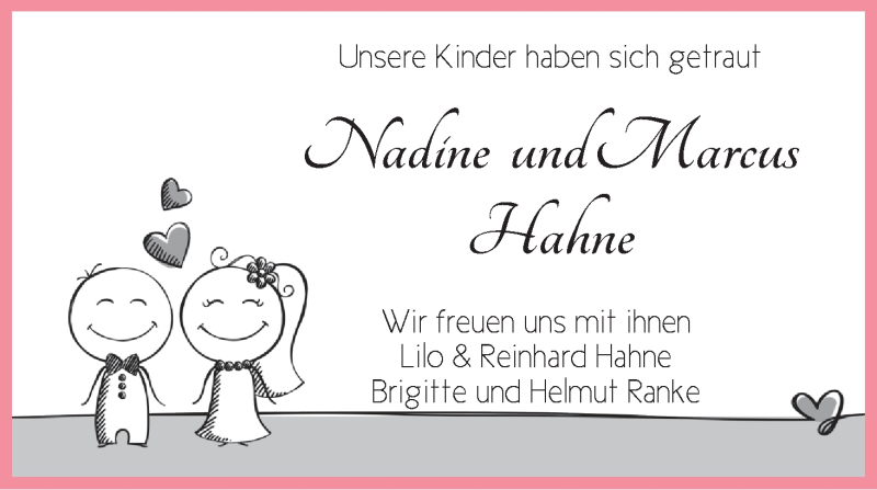 Hochzeitsanzeige von Nadine Hahne von WESER-KURIER