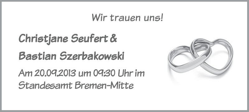 Hochzeitsanzeige von Christjane Seufert von WESER-KURIER