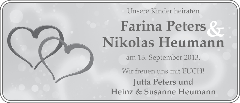 Hochzeitsanzeige von Farina Peters von WESER-KURIER