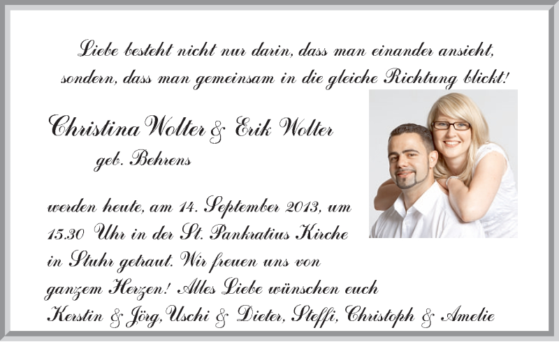 Hochzeitsanzeige von Christina Wolter von WESER-KURIER