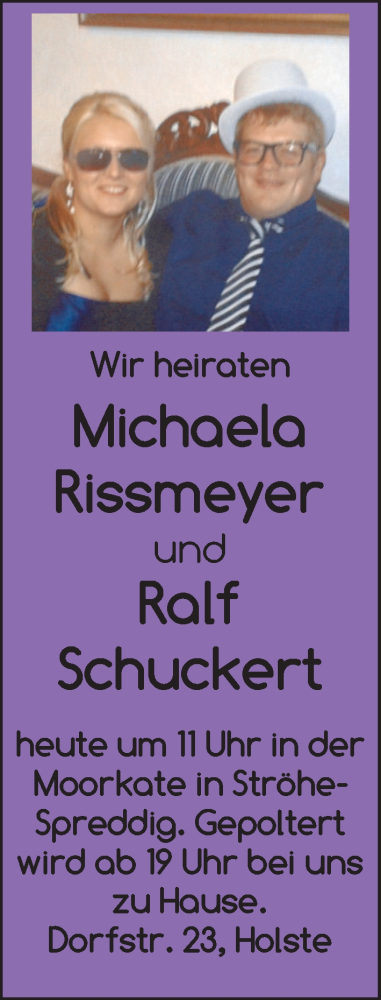 Hochzeitsanzeige von Michaela Rissmeyer von WESER-KURIER