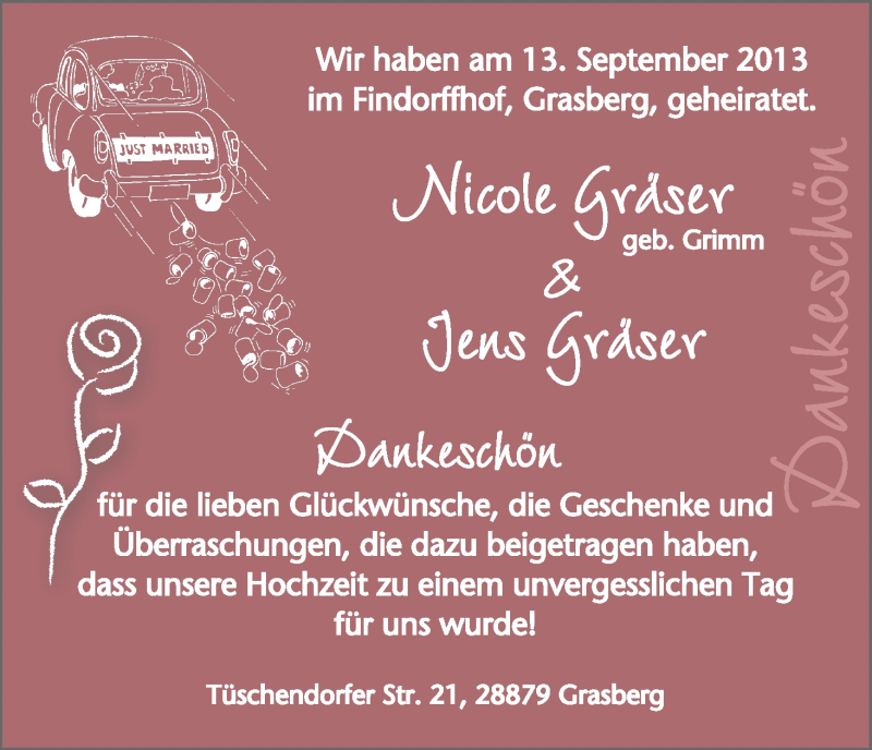 Hochzeitsanzeige von Nicole Gräser von WESER-KURIER