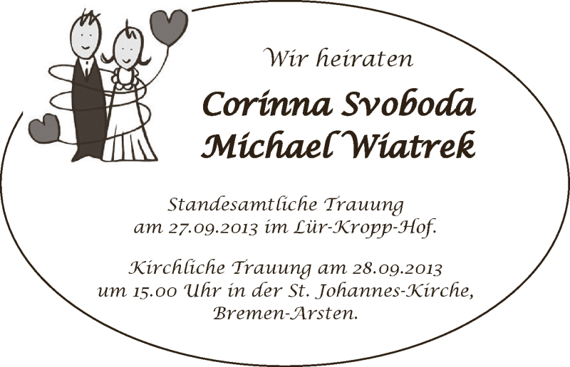 Hochzeitsanzeige von Corinna Svoboda von WESER-KURIER