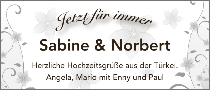 Hochzeitsanzeige von Sabine  von WESER-KURIER