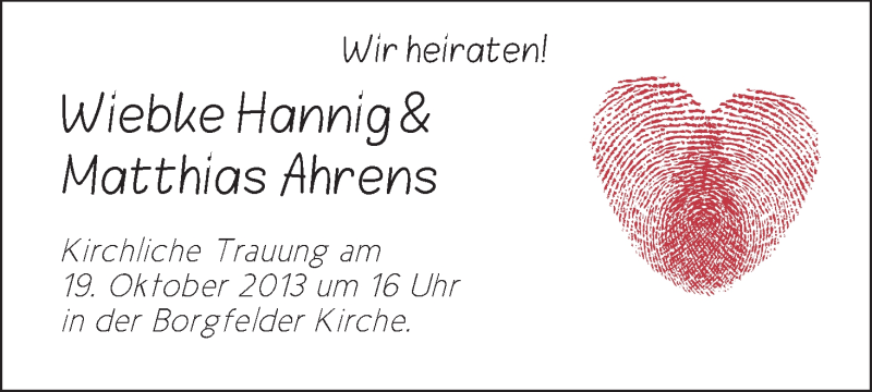 Hochzeitsanzeige von Wiebke Hannig von WESER-KURIER