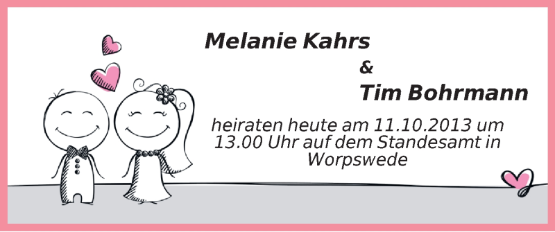 Hochzeitsanzeige von Melanie Kahrs von WESER-KURIER