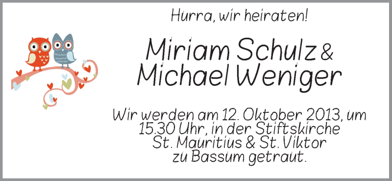 Hochzeitsanzeige von Miriam Schulz von WESER-KURIER