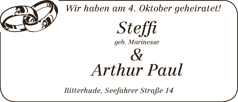 Hochzeitsanzeige von Steffi Marinesse von WESER-KURIER