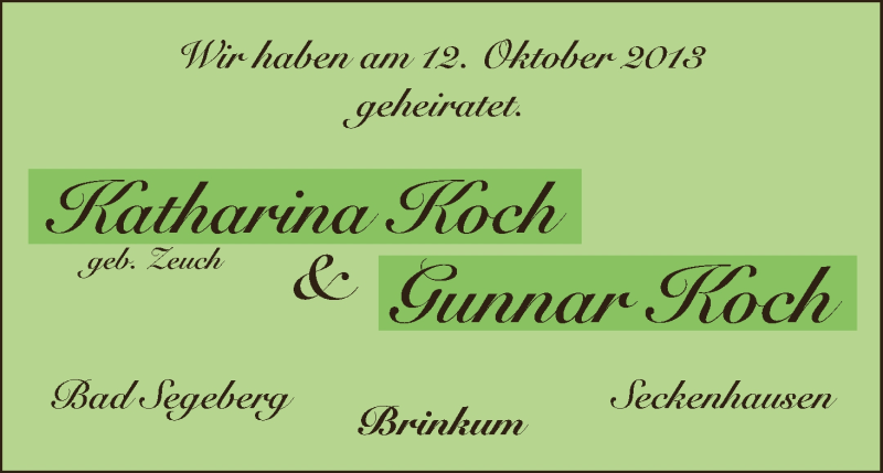 Hochzeitsanzeige von Katharina Koch von WESER-KURIER