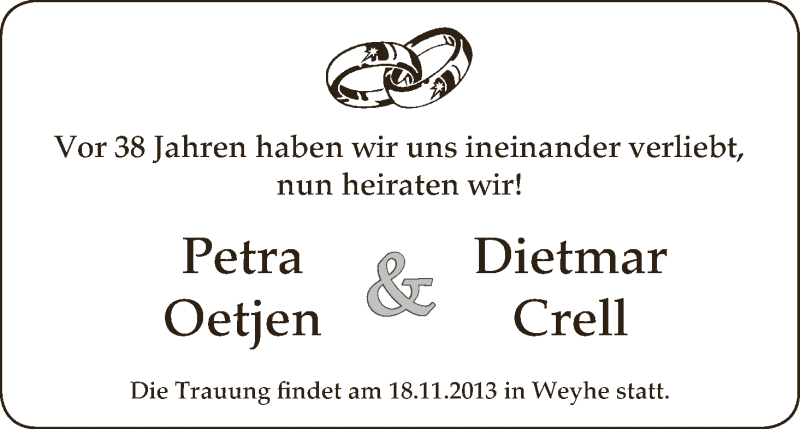 Hochzeitsanzeige von Petra Oetjen von WESER-KURIER