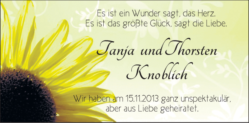 Hochzeitsanzeige von Tanja Knoblich von WESER-KURIER