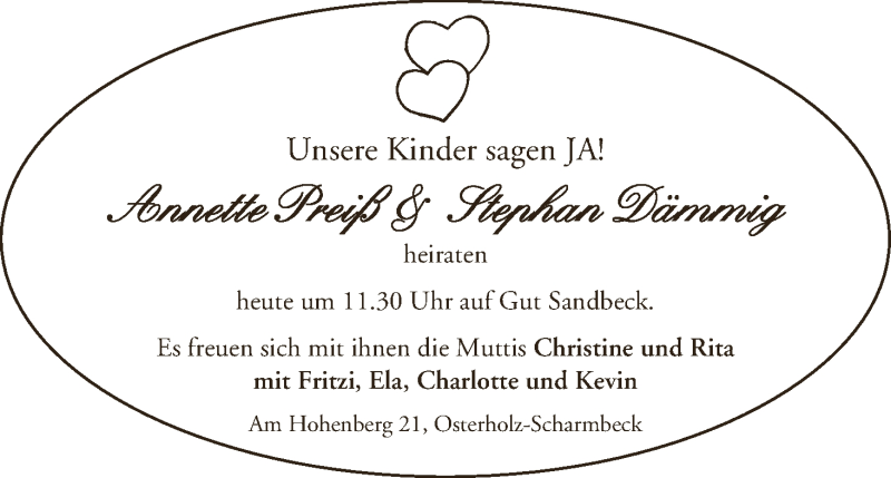 Hochzeitsanzeige von Annette Preiß von WESER-KURIER