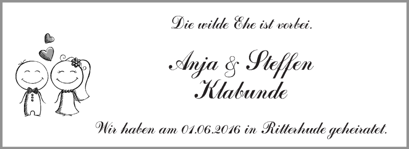 Hochzeitsanzeige von Anja Klabunde von WESER-KURIER