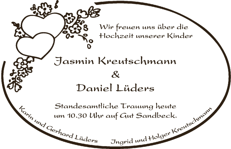 Hochzeitsanzeige von Jasmin Kreutschmann von Osterholzer Kreisblatt