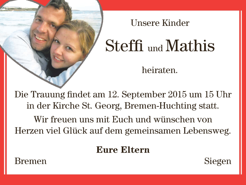Hochzeitsanzeige von Steffi  von WESER-KURIER
