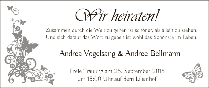 Hochzeitsanzeige von Andrea Vogelsang von Wuemme Zeitung