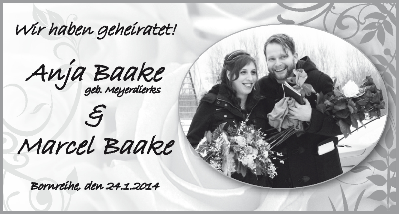 Hochzeitsanzeige von Anja Baake von WESER-KURIER