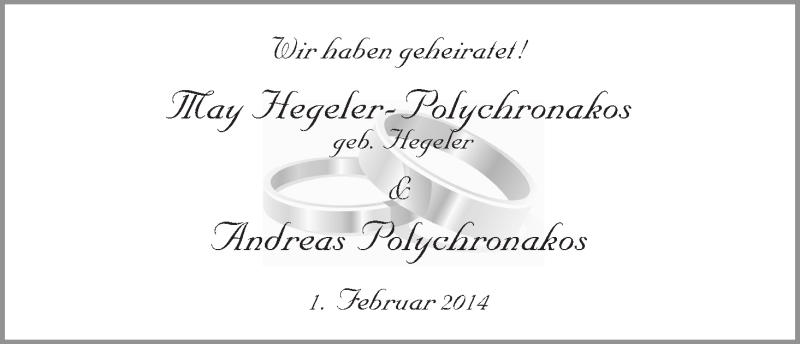 Hochzeitsanzeige von May Hegeler-Polychronakos von WESER-KURIER