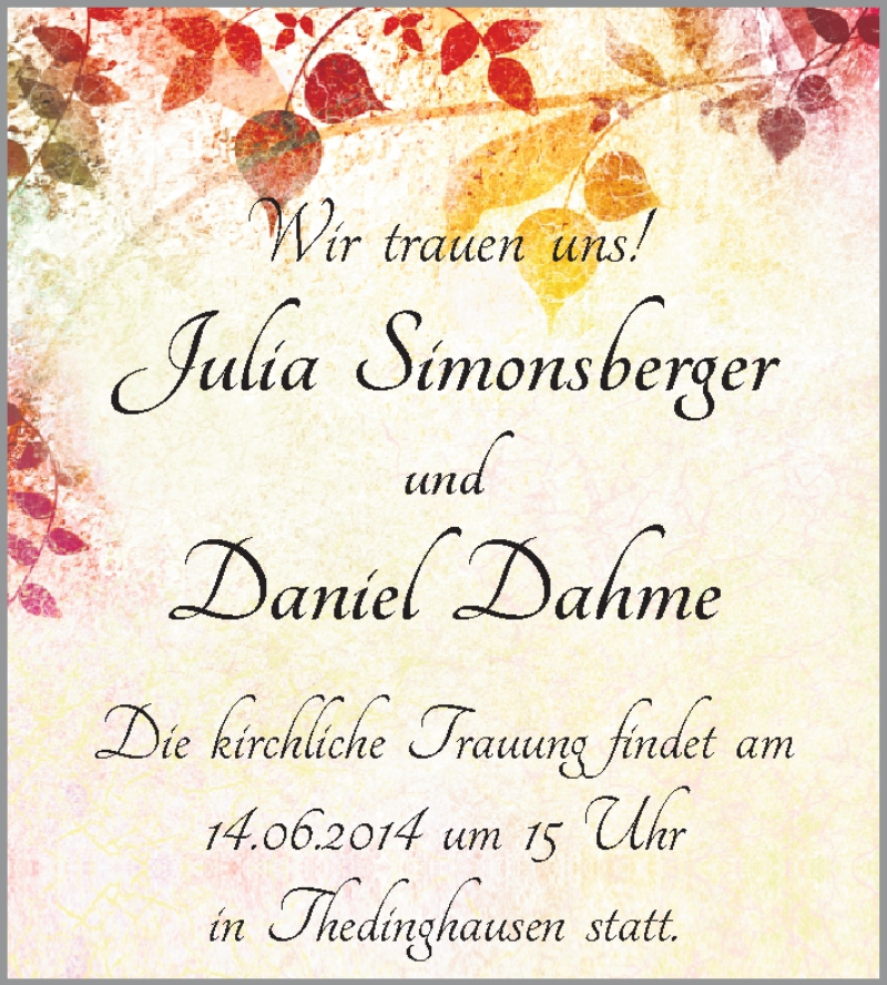 Hochzeitsanzeige von Julia Simonsberger von WESER-KURIER