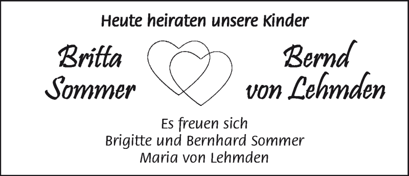 Hochzeitsanzeige von Britta Sommer von WESER-KURIER