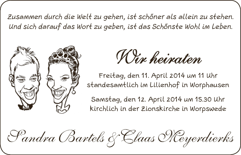 Hochzeitsanzeige von Sandra Bartels von WESER-KURIER