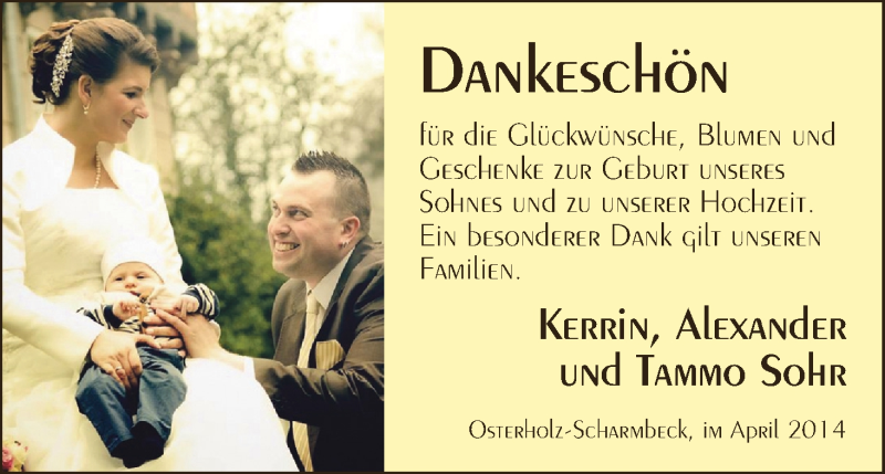 Hochzeitsanzeige von Kerrin Sohr von WESER-KURIER