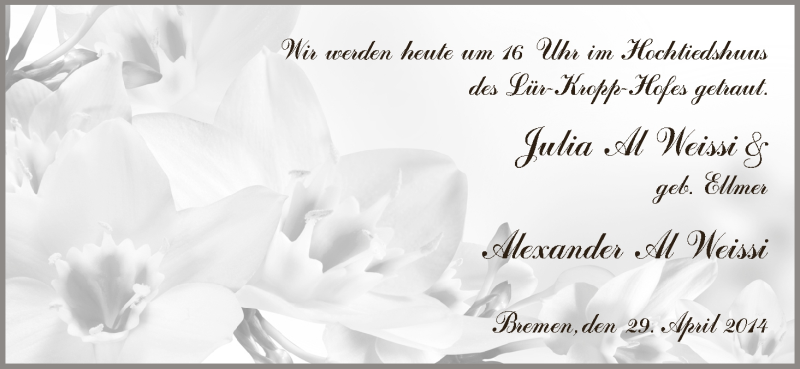 Hochzeitsanzeige von Julia Al Weissi von WESER-KURIER