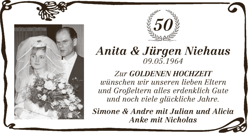 Hochzeitsanzeige von Anita Niehaus von WESER-KURIER
