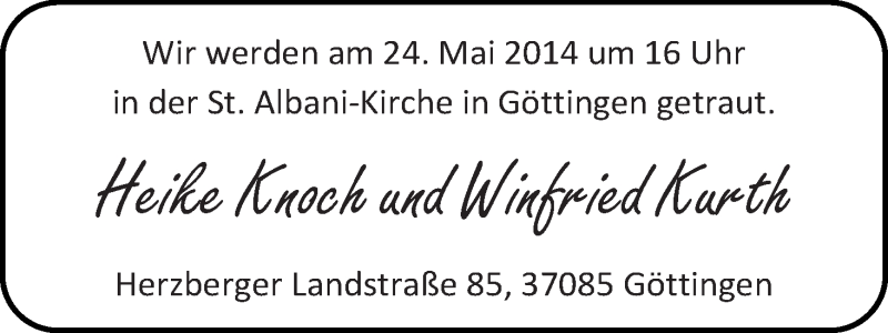 Hochzeitsanzeige von Heike Knoch von WESER-KURIER