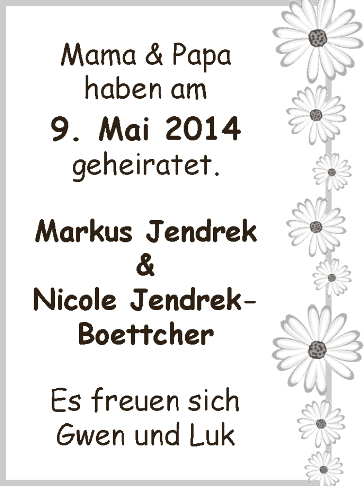 Hochzeitsanzeige von Markus Jendrek von WESER-KURIER