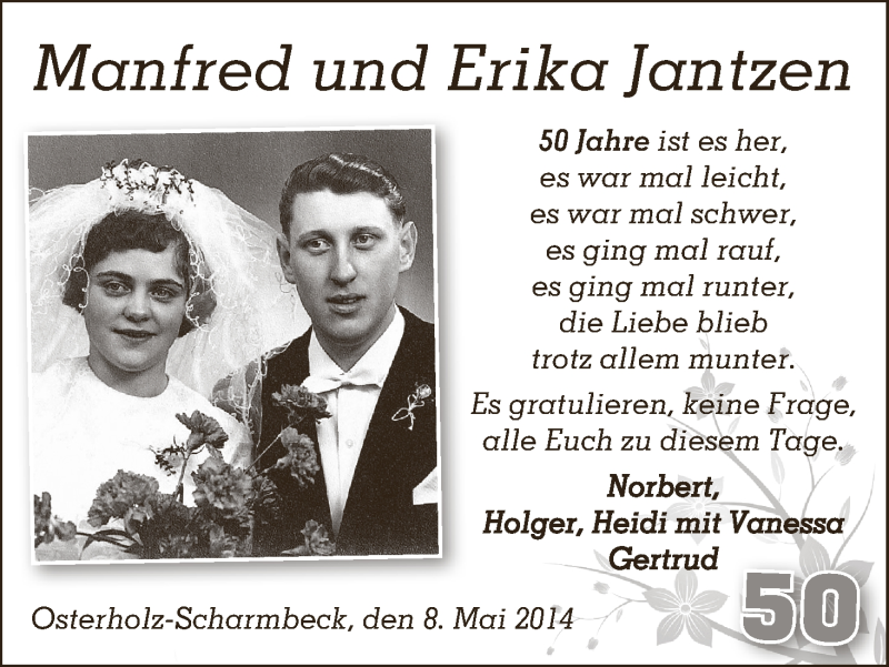 Hochzeitsanzeige von Manfred Jantzen von WESER-KURIER