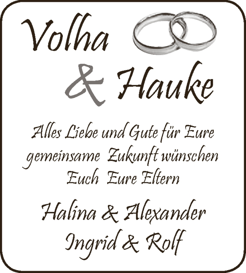 Hochzeitsanzeige von Volha  von WESER-KURIER