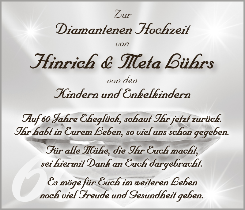 Hochzeitsanzeige von Hinrich Lührs von WESER-KURIER