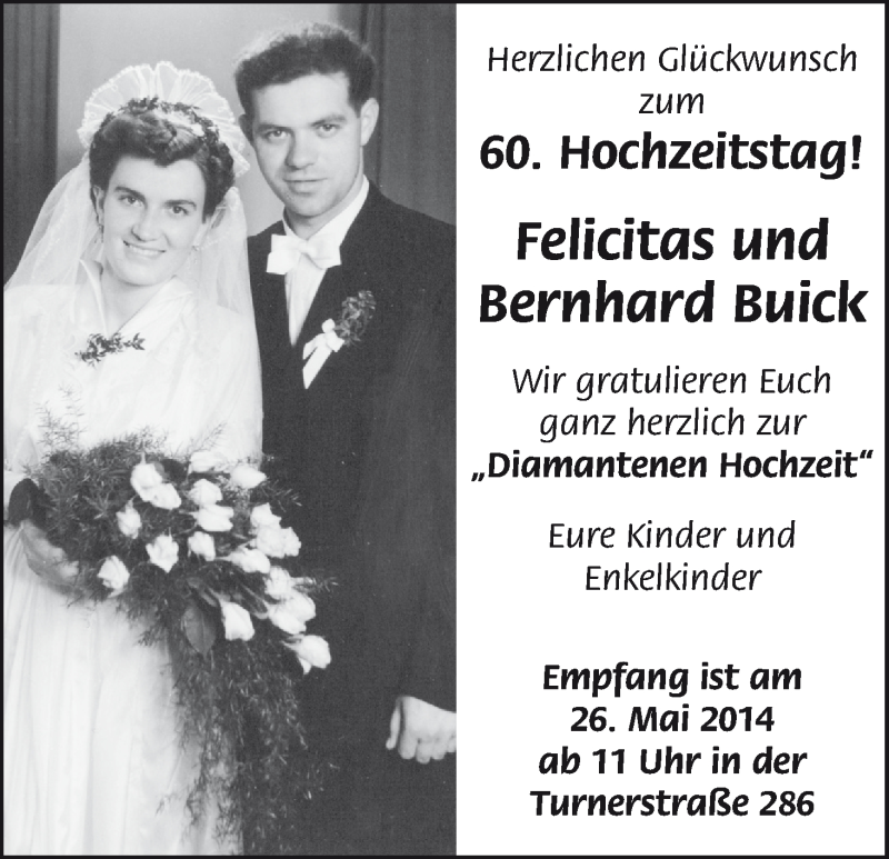 Hochzeitsanzeige von Felicitas Buick von WESER-KURIER