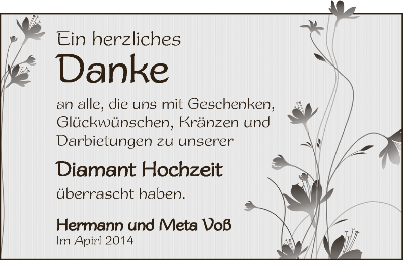 Hochzeitsanzeige von Hermann Voß von WESER-KURIER